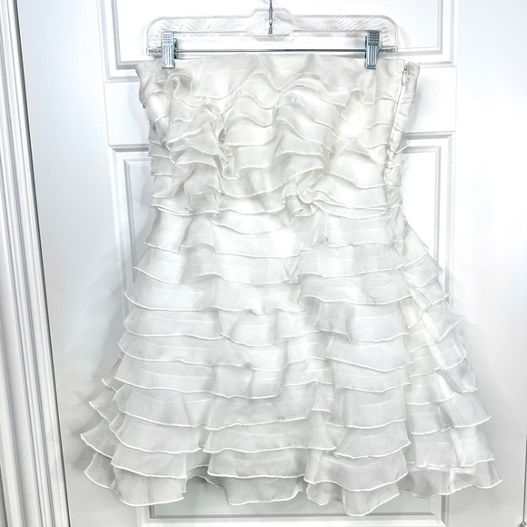 BHLDN Anthropologie Strapless A-Line Ruffled Mini Dress Size 10 White - Picture 2 of 15